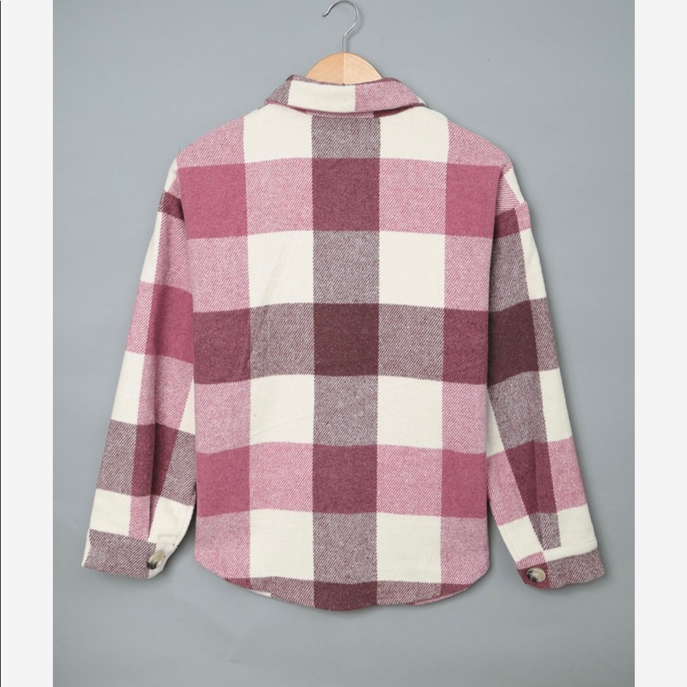 Pink/Off White Plaid Shirt Jacket, Shacket! * - Picture 4 of 10